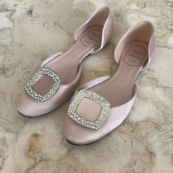 Crystal Buckle Ballerina Pink Satin Flats - Picture 2 of 12